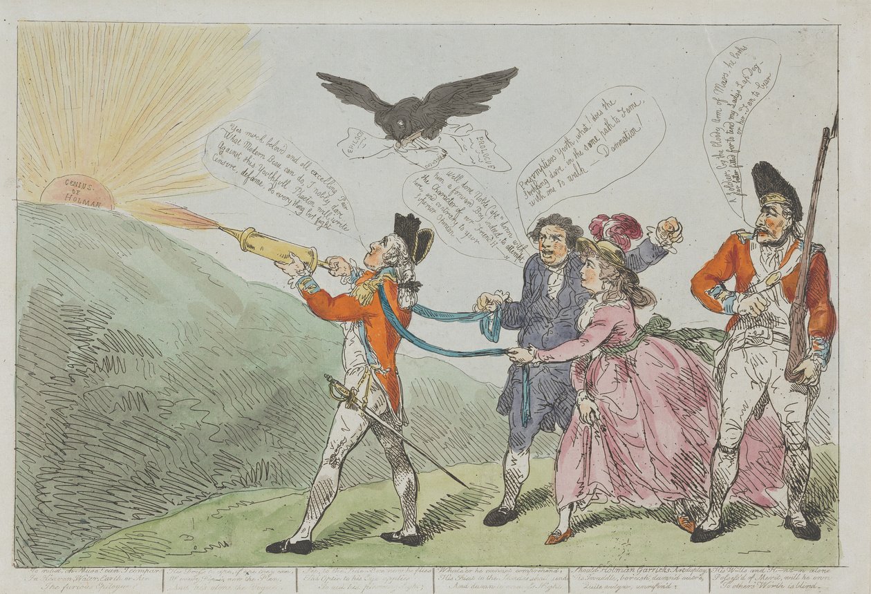 Oberst Topham forsøker med sin «Squirt» å slukke Holmans geni av Thomas Rowlandson
