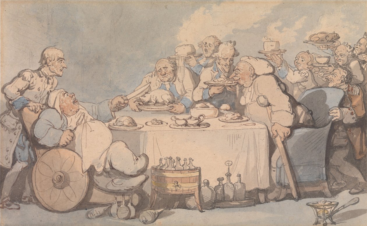 Badsglede: Giktplagede gourmeter ved middagsbordet av Thomas Rowlandson