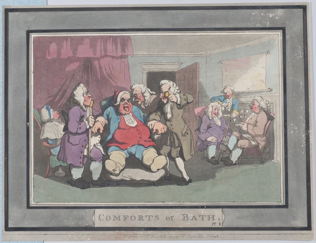 Comforts of Bath, Plate 1, 6. januar 1798., 6. januar 1798. av Thomas Rowlandson