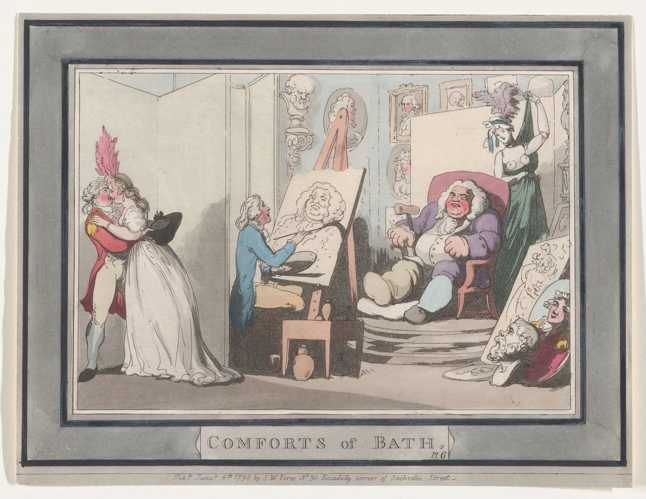 Comforts of Bath, Plate 6, 6. januar 1798., 6. januar 1798. av Thomas Rowlandson