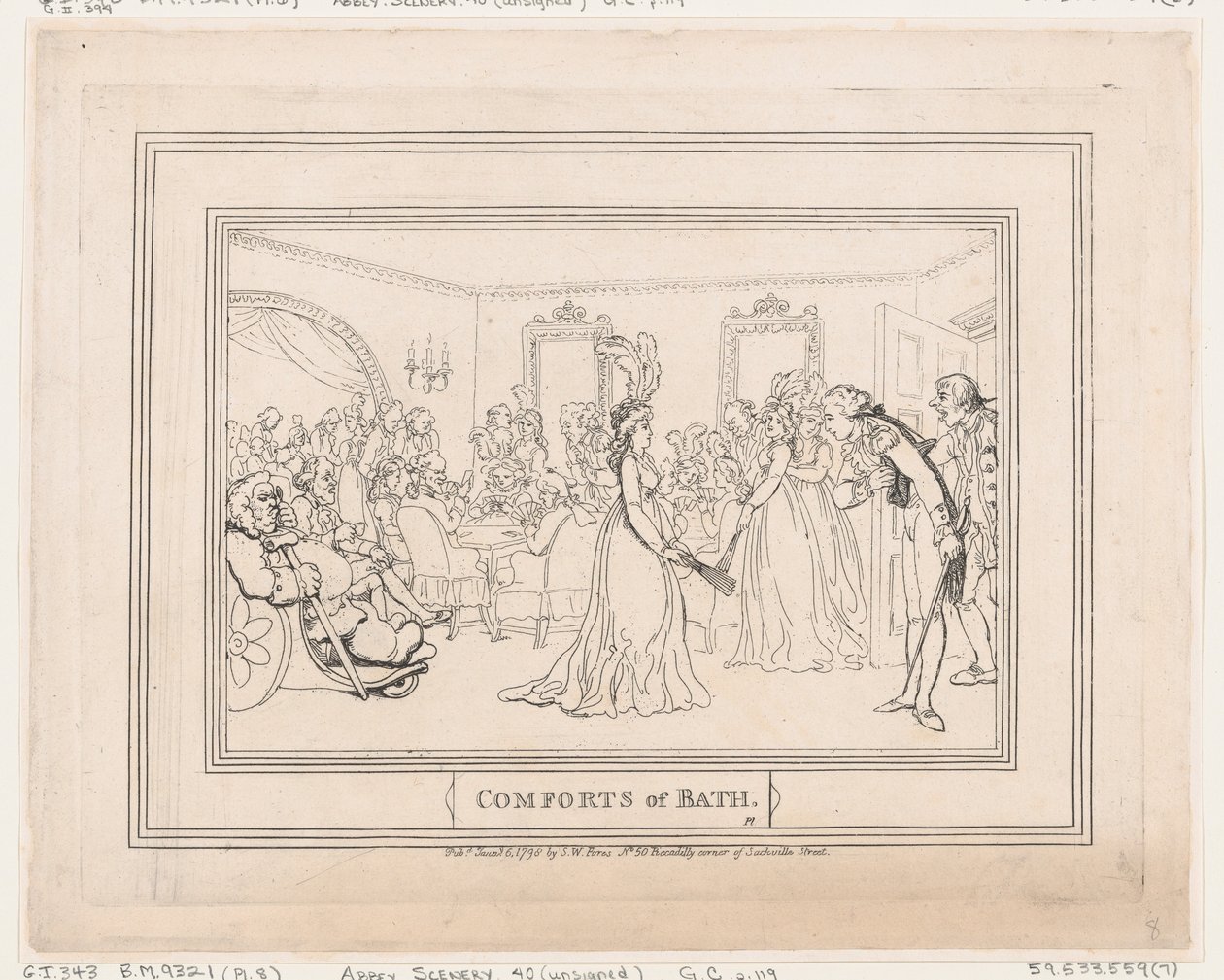 Comforts of Bath, plate 8, 6. januar 1798., 6. januar 1798. av Thomas Rowlandson