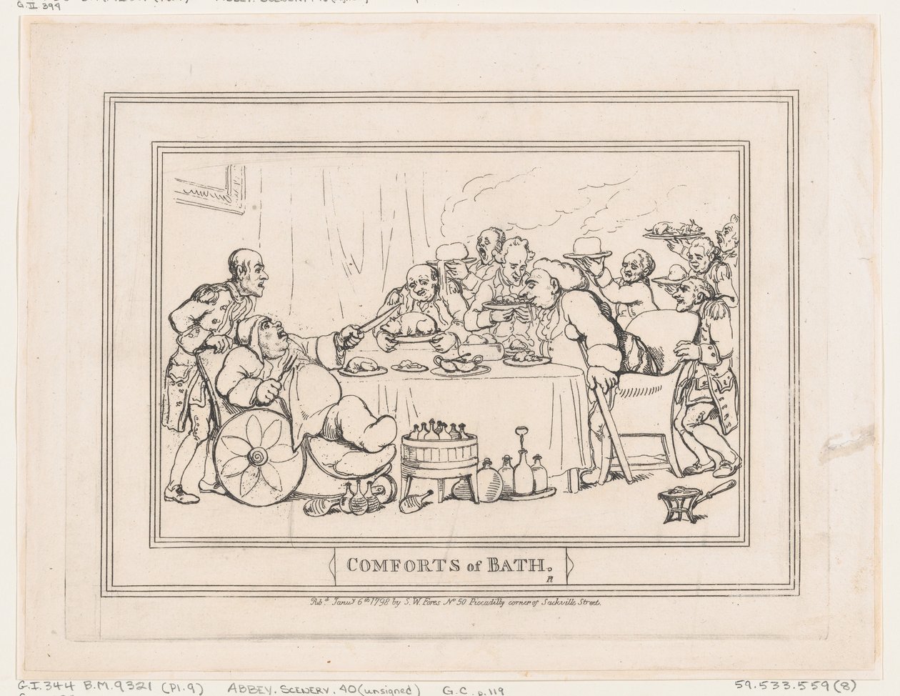 Comforts of Bath, Plate 9, 6. januar 1798., 6. januar 1798. av Thomas Rowlandson