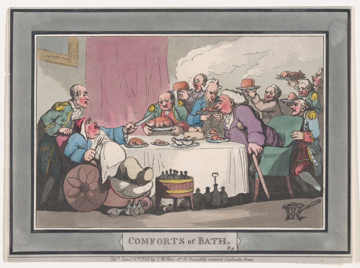 Comforts of Bath, Plate 9, 6. januar 1798., 6. januar 1798. av Thomas Rowlandson