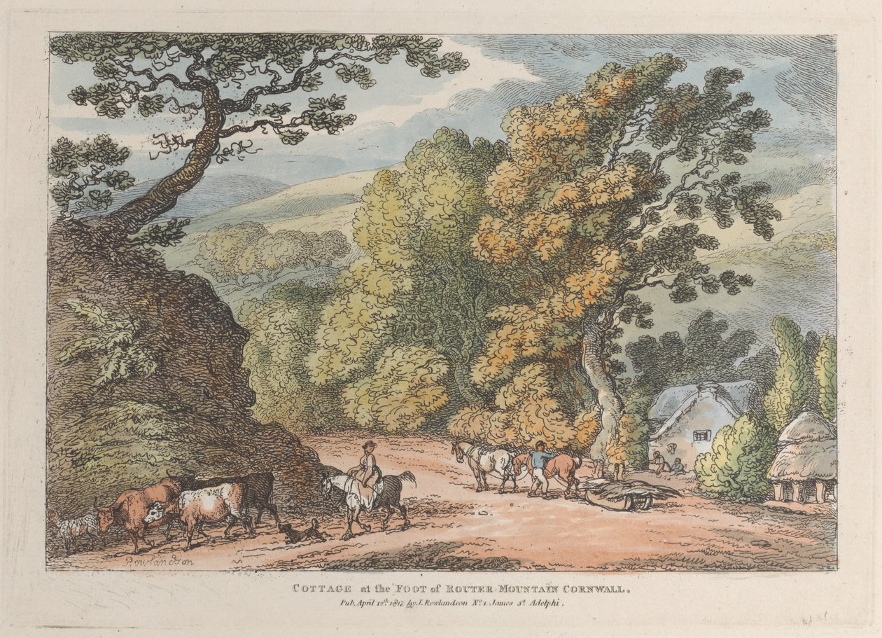 Hytte ved foten av Router Mountain Cornwall, fra Views in Cornwall, april..., 12. april 1812. av Thomas Rowlandson