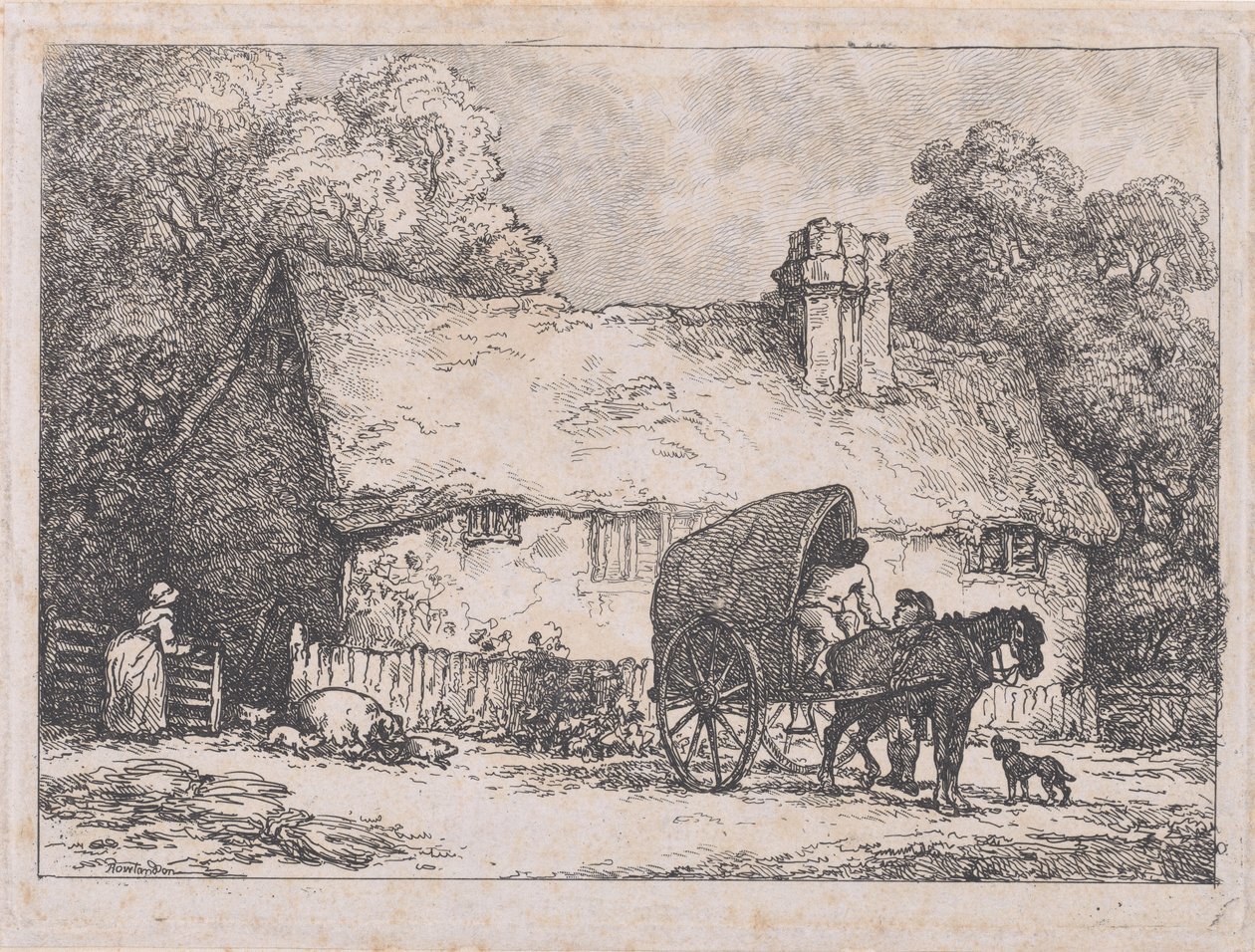 Hytte med vogn og griser av Thomas Rowlandson