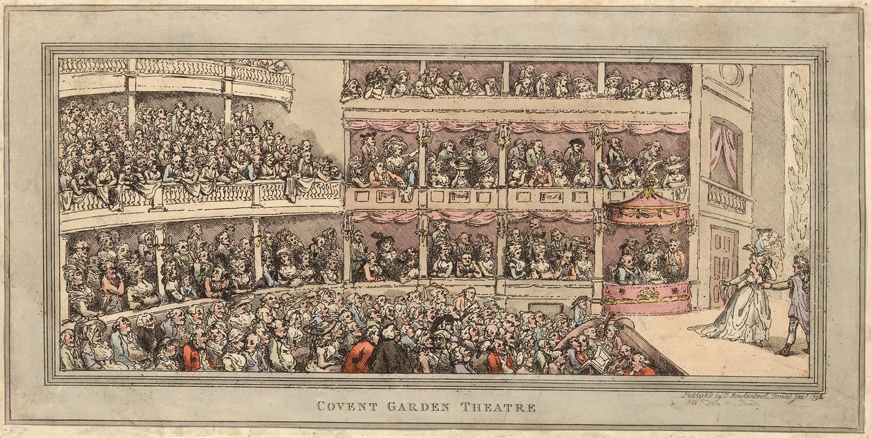 Covent Garden Theatre, pub. Henry Brookes, 1786 (håndfarget etsning) av Thomas Rowlandson