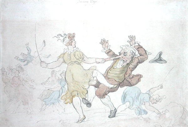 Dansende hunder (penn og blekk med akvarell på papir) av Thomas Rowlandson