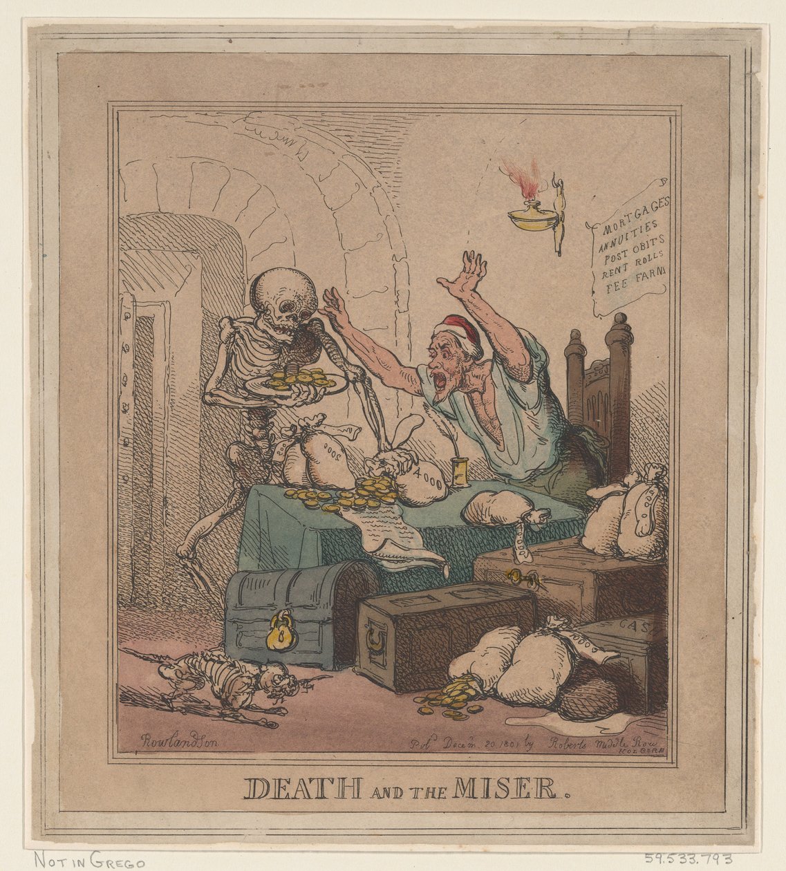 Death and the Miser, 20. desember 1801., 20. desember 1801. av Thomas Rowlandson