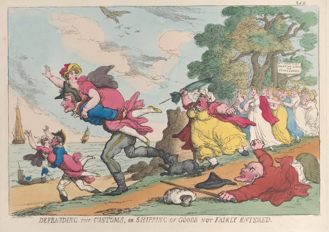 Bedrage tollvesenet eller sende varene som ikke er rettferdig innført, 1. mars 1815., 1. mars 1815. av Thomas Rowlandson