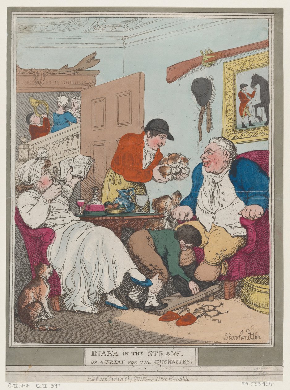 Diana in the Straw, or A Treat for Quornites, 1. januar 1804., 1. januar 1804. av Thomas Rowlandson