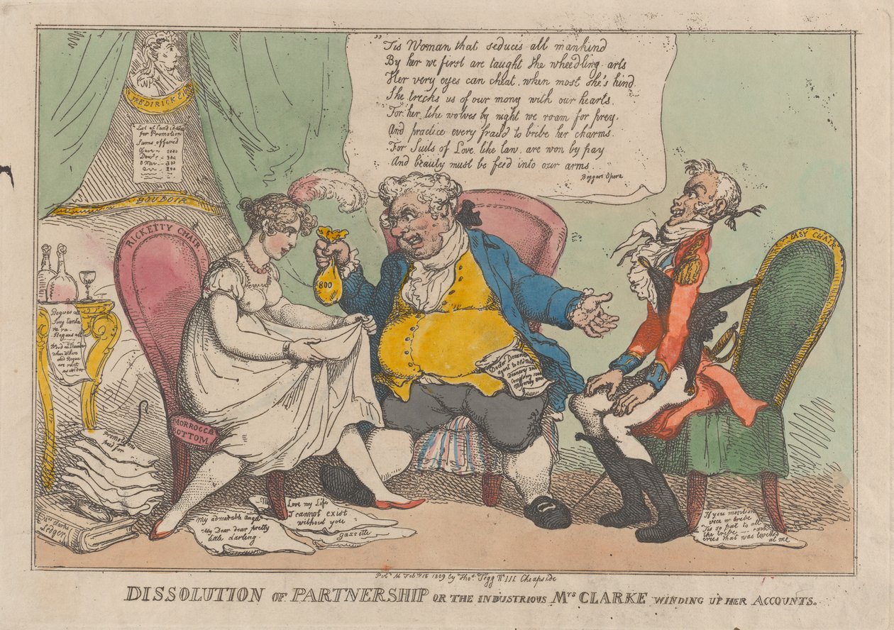 Oppløsning av partnerskap, eller den flittige fru Clarke som avvikler hennes akk..., 15. februar 1809. av Thomas Rowlandson