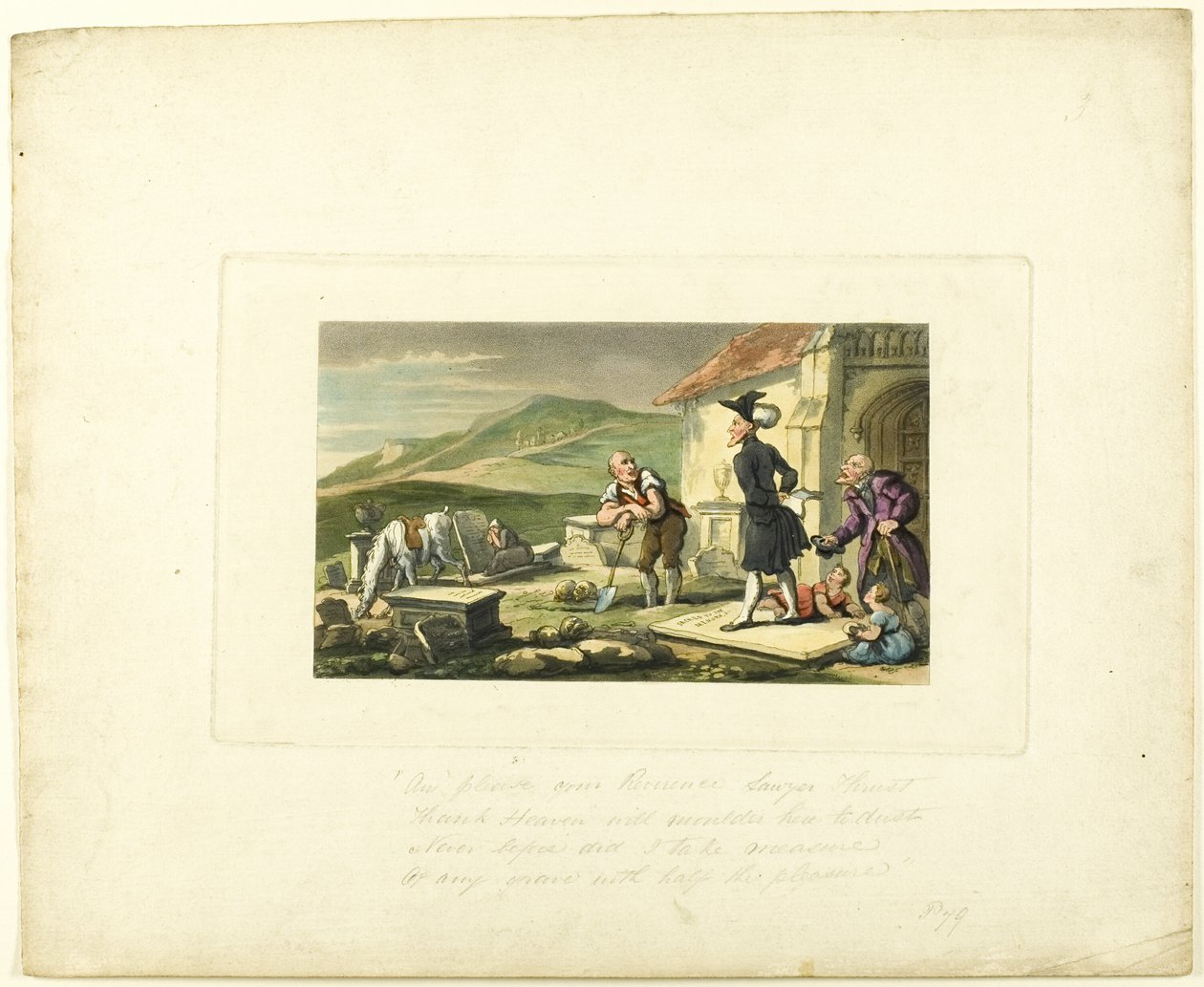 Doctor Syntax Meditating on the Tomb Stones, fra The Tour of Doctor Syntax av Thomas Rowlandson