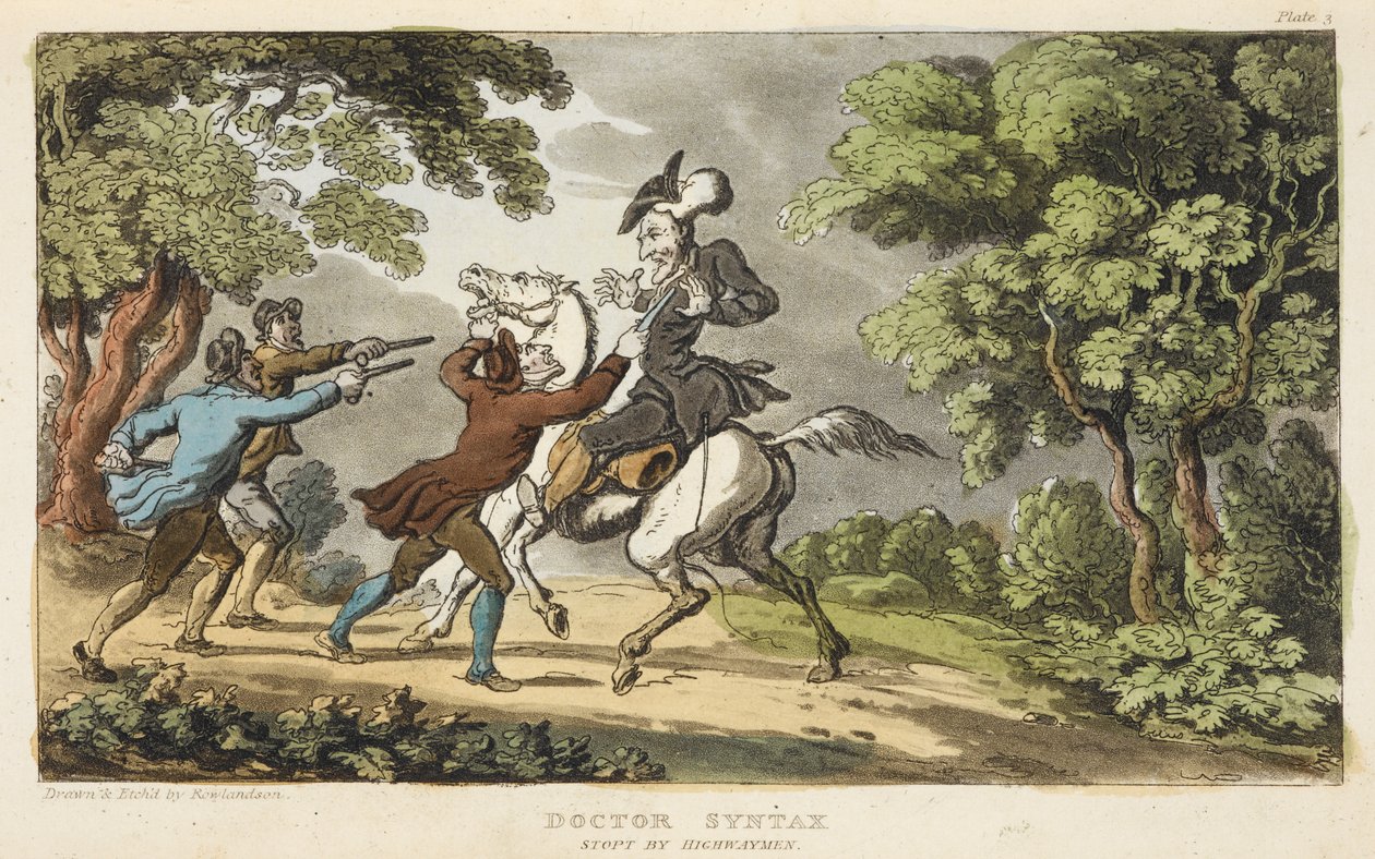 Doctor Syntax og Highwaymen av Thomas Rowlandson