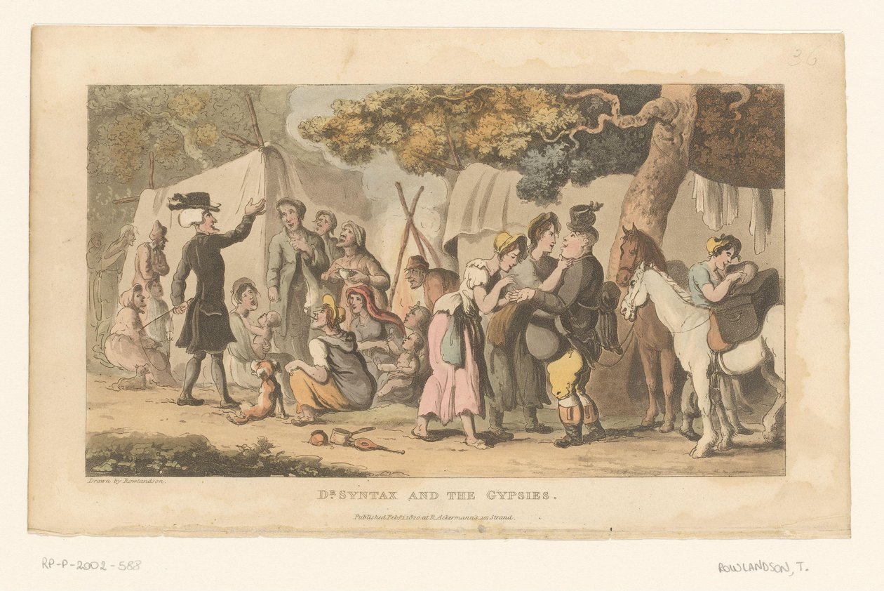Doktor Syntax i en romaleir av Thomas Rowlandson