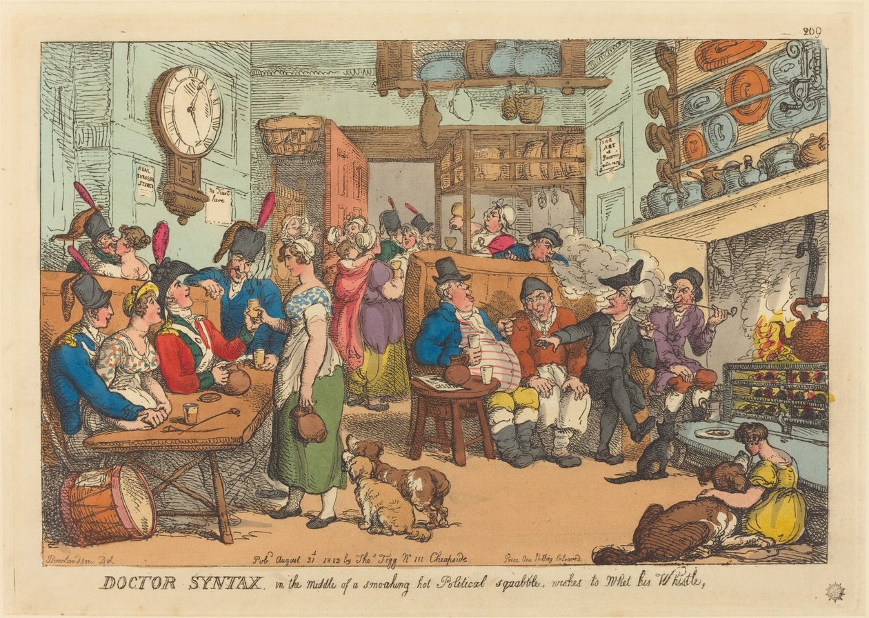 Doktorsyntaks, midt i en rykende het, politisk krangel, ønsker å våte fløyten hans av Thomas Rowlandson
