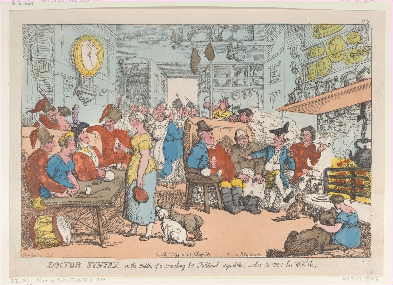 Doktorsyntaks, midt i en rykende het politisk krangel, Wishes to Whe..., 31. august 1813. av Thomas Rowlandson