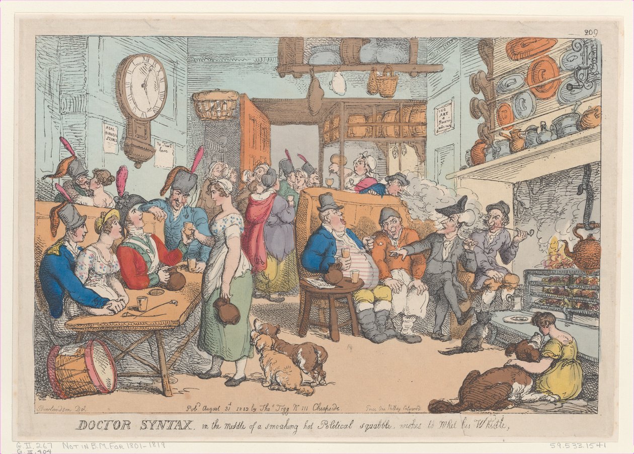 Doktorsyntaks, midt i en rykende het politisk krangel, Wishes to Whe..., 31. august 1813. av Thomas Rowlandson