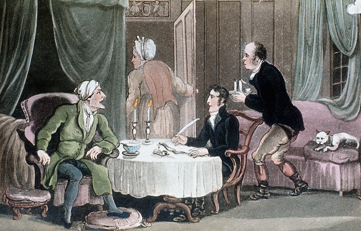 Doktorsyntaks som lager sitt testamente, c1816 av Thomas Rowlandson