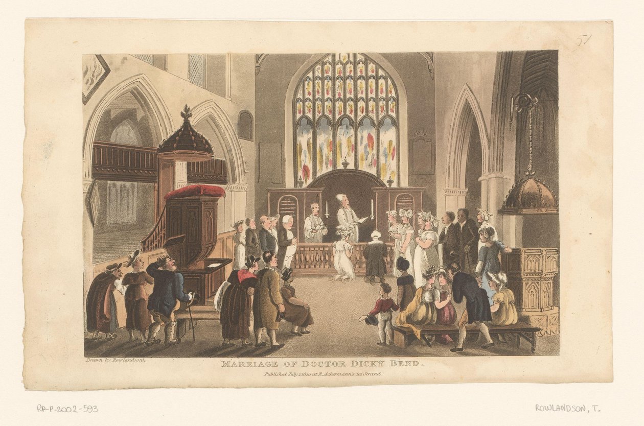 Doktor Syntax forretter vielsen mellom Dicky Bend og hans forlovede av Thomas Rowlandson
