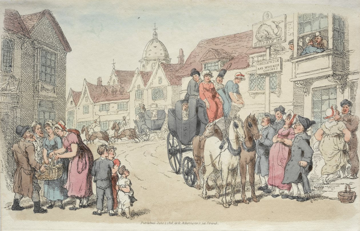 Dolphins Inn: Greenwich og Woolwich Coaches av Thomas Rowlandson