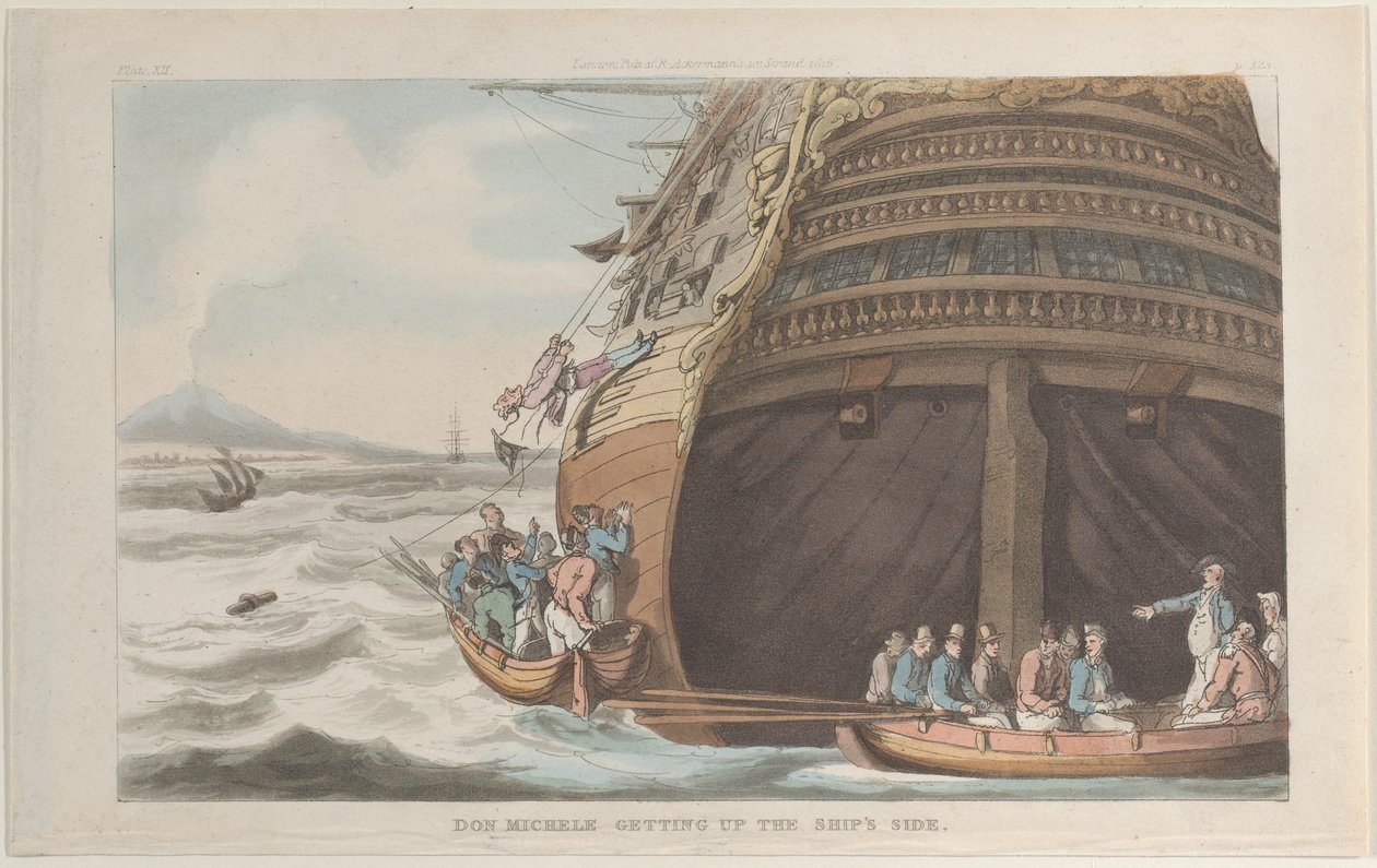 Don Michele kommer opp på skipssiden, fra Napoli og Campagna Felice: i en..., 1. juni 1815. av Thomas Rowlandson