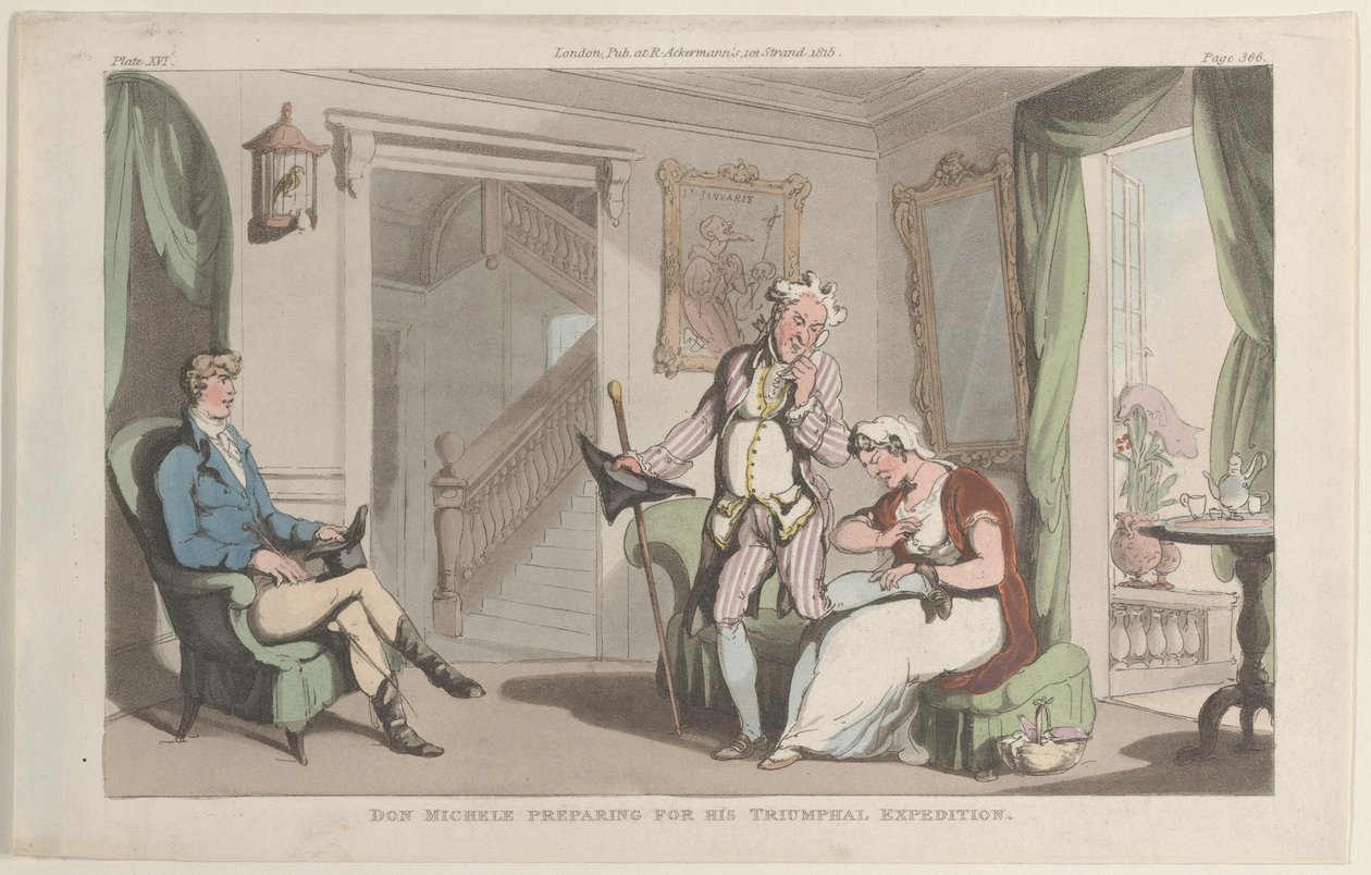 Don Michele forbereder seg til sin triumfekspedisjon, fra Napoli og Campagna ..., 1. juni 1815. av Thomas Rowlandson