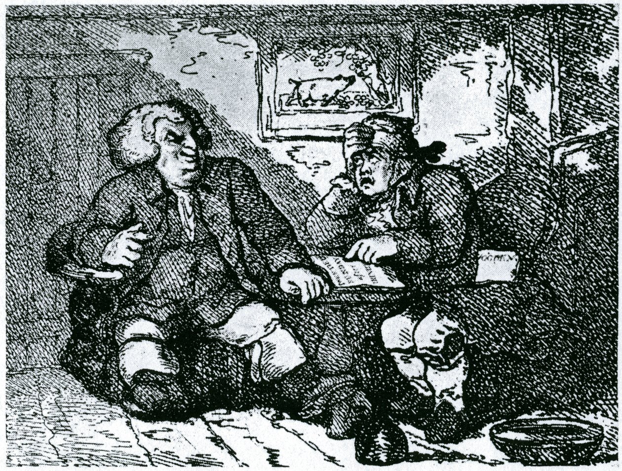 Dr. Johnson og James Boswell kommer seg etter en bakrus etter en natt på byen av Thomas Rowlandson