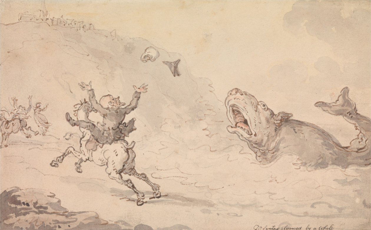 Dr. Syntax skremt av en hval av Thomas Rowlandson