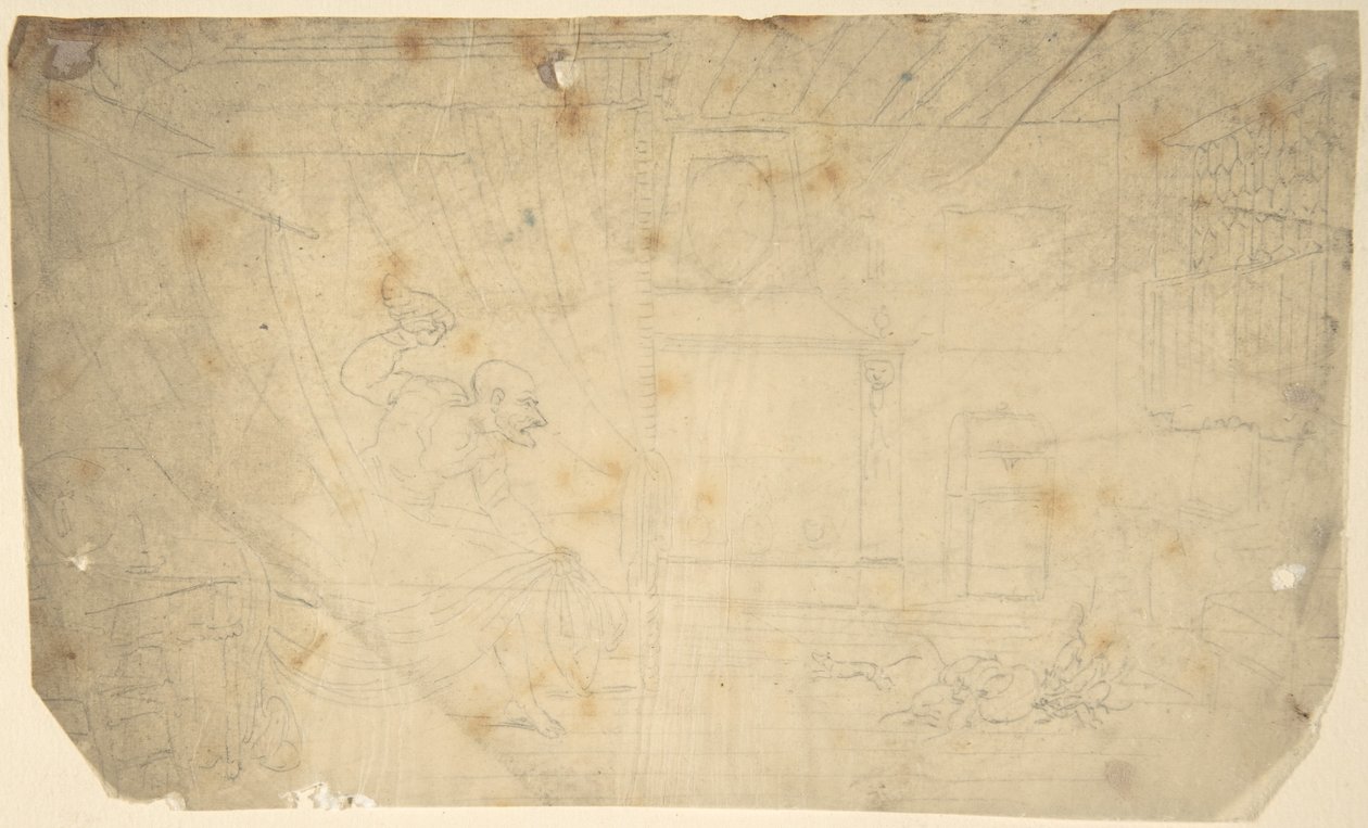 Dr. Syntax mister parykken sin av Thomas Rowlandson