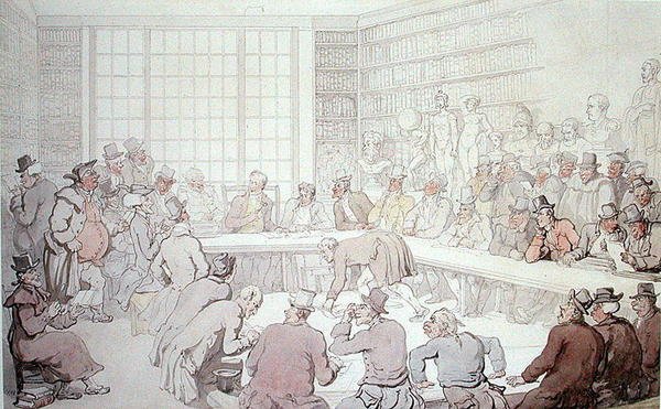 Dr Syntax på en auksjon av Thomas Rowlandson
