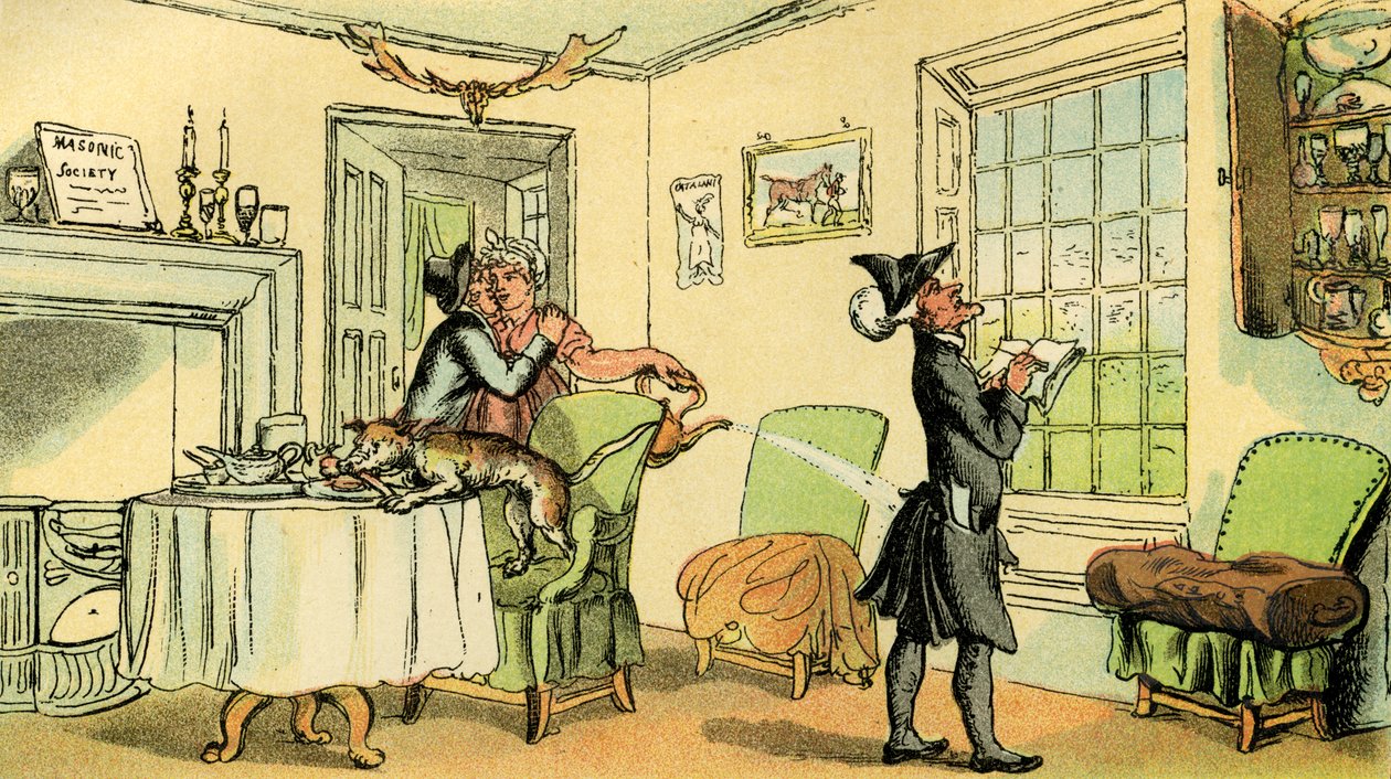 'Dr Syntax kopierer vinduets vidd' av Thomas Rowlandson