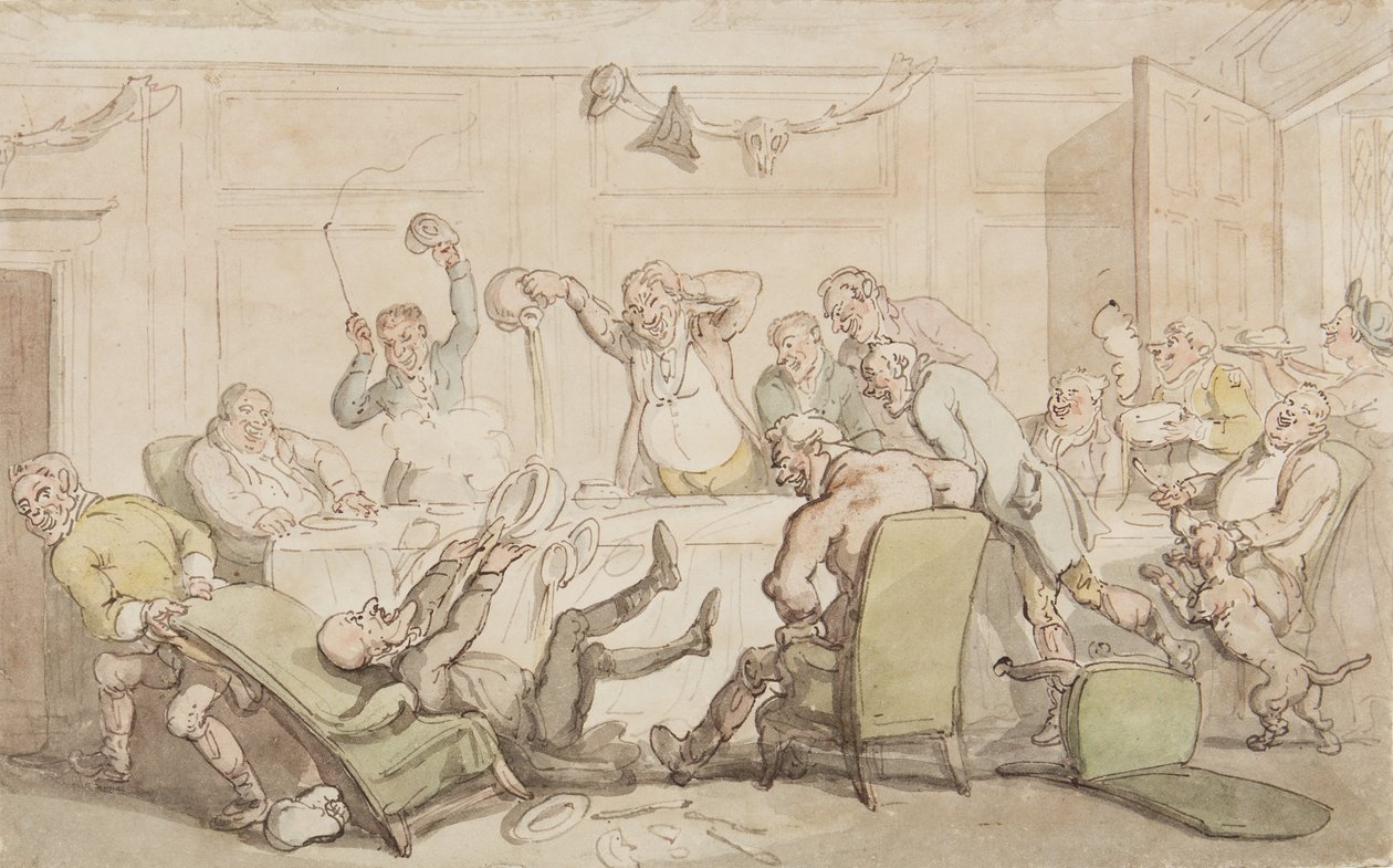 Dr Syntax har en ulykke i klubben (blekk og wc på papir) av Thomas Rowlandson
