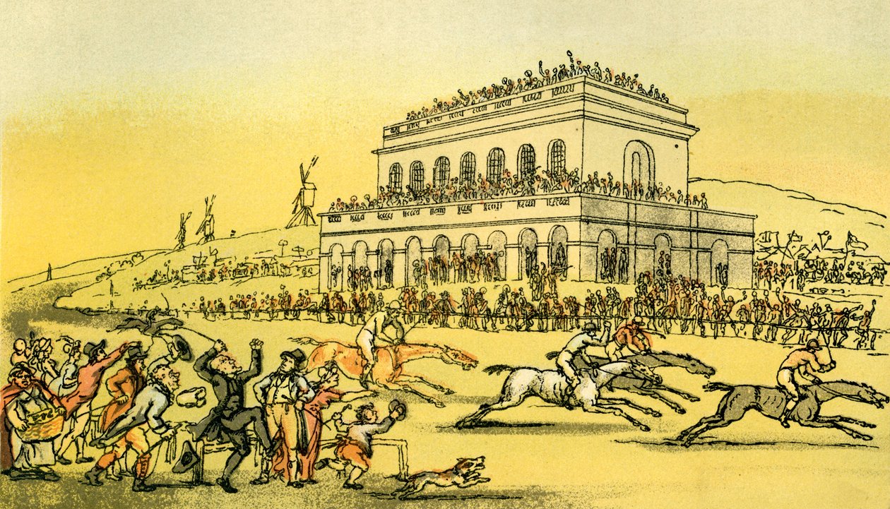 "Dr Syntax taper pengene sine på racerbanen i York" av Thomas Rowlandson