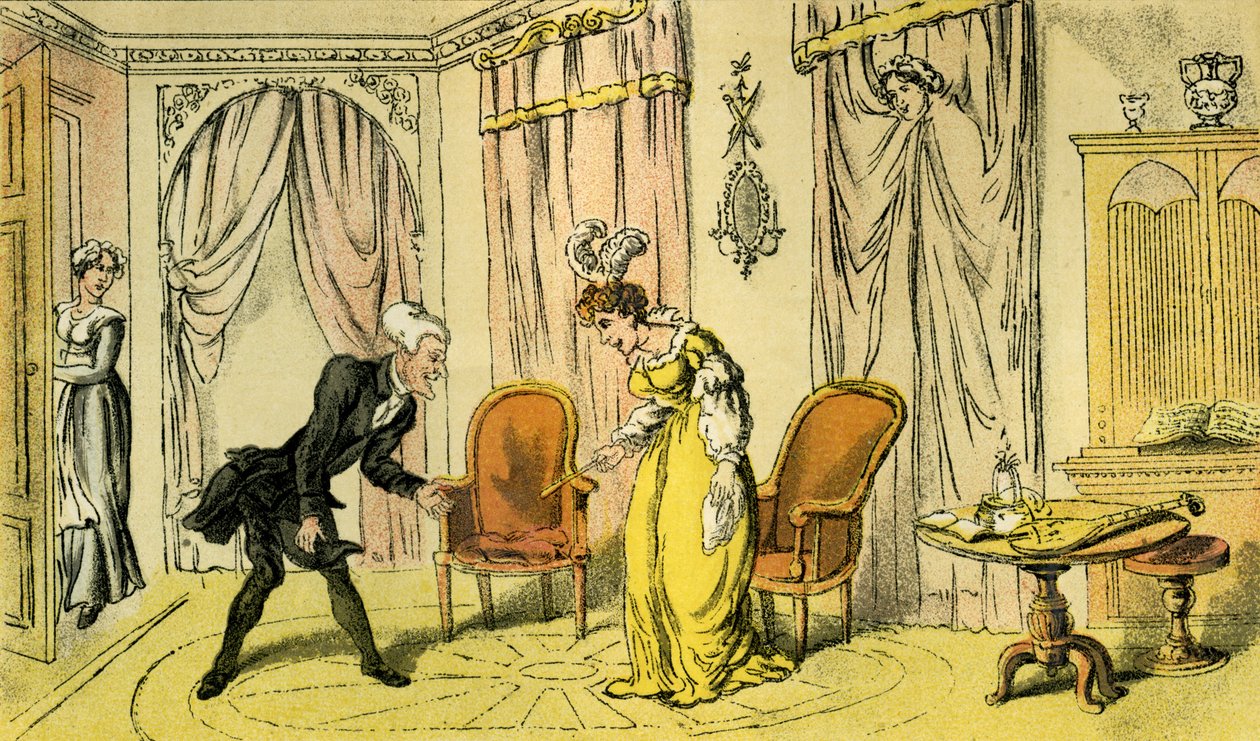 'Dr Syntax mottatt av hushjelpen i stedet for elskerinnen' av Thomas Rowlandson
