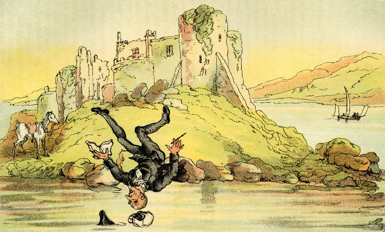 "Dr Syntax faller i vannet" av Thomas Rowlandson