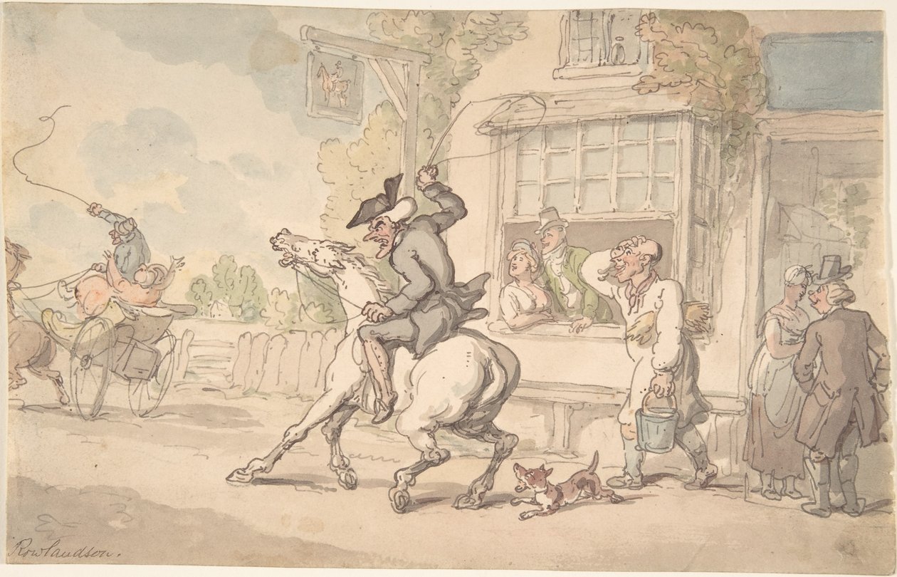 Dr. Syntax med en gjenstridig hest foran et vertshus av Thomas Rowlandson