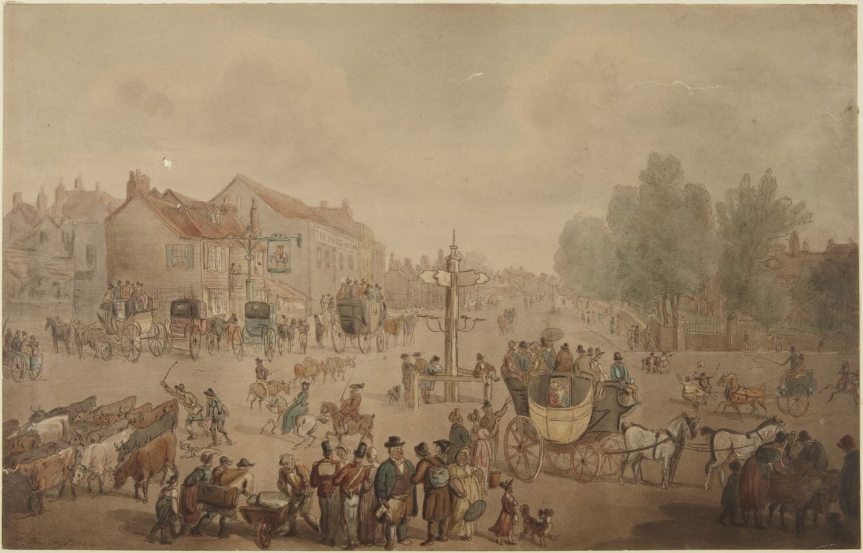 Elephant and Castle Inn, Newington av Thomas Rowlandson