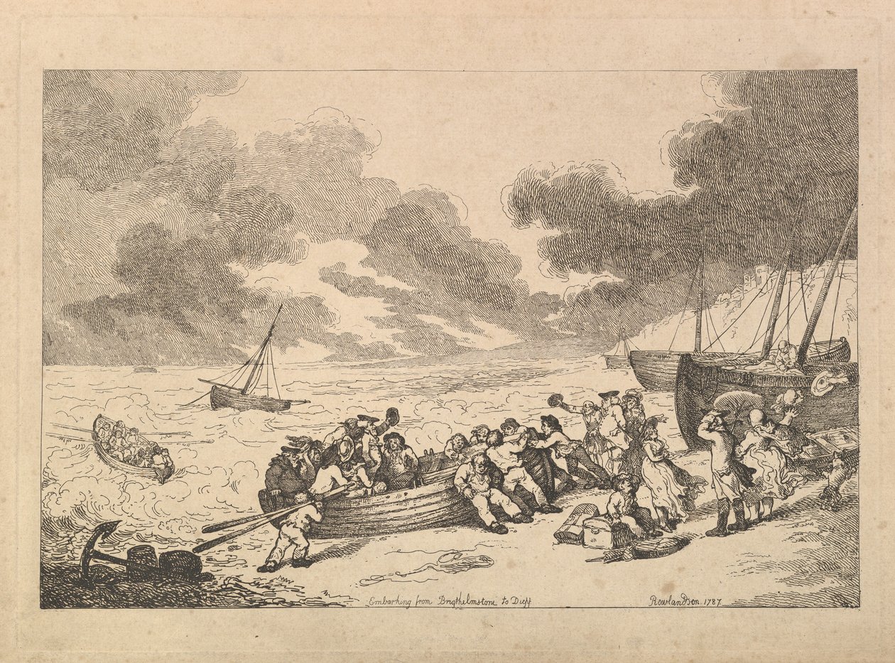 Avgang fra Brighthelmstone til Diepp[e] (fra *Imitations of Modern Drawings*) av Thomas Rowlandson