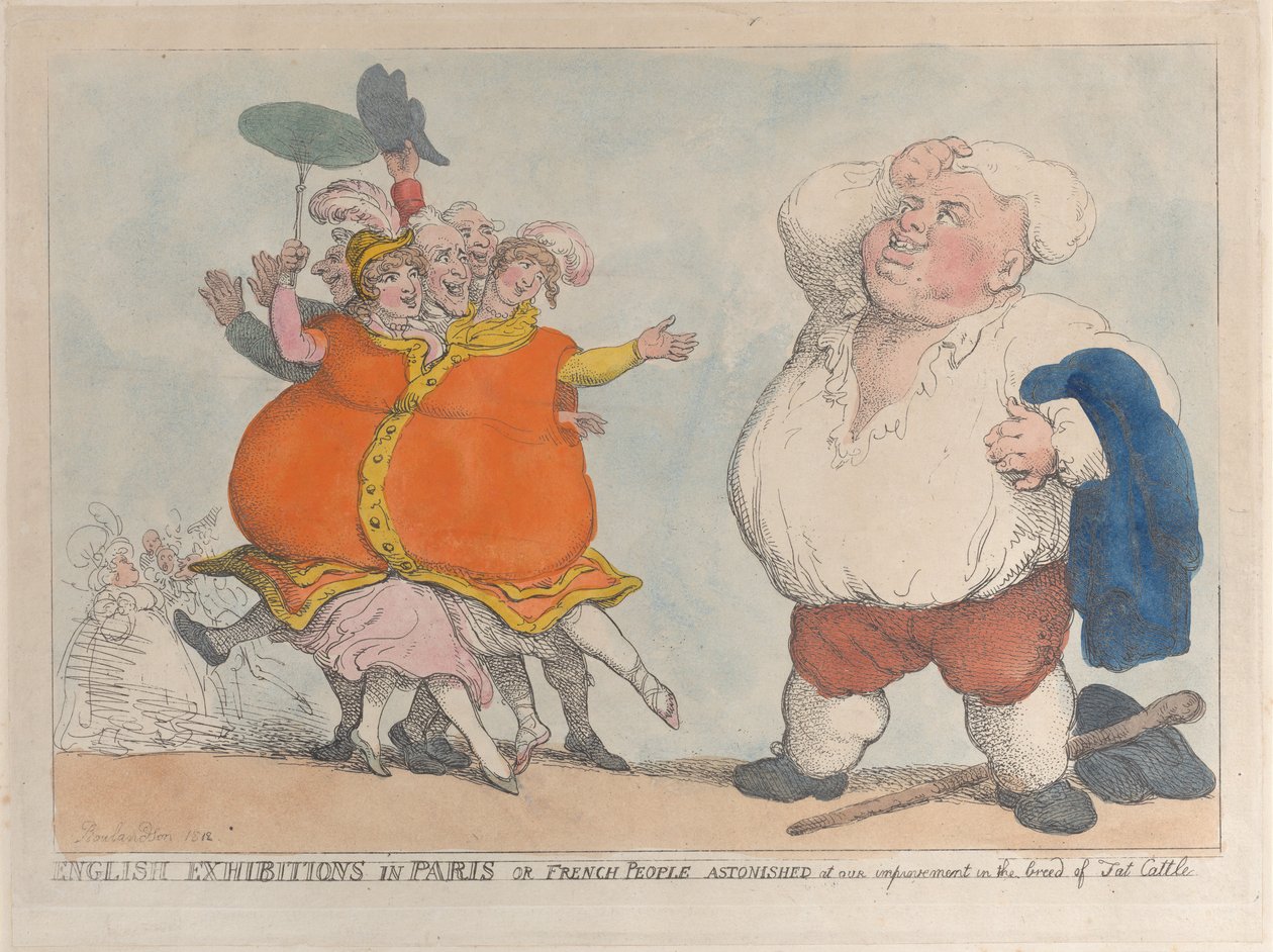 Engelske utstillinger i Paris eller franskmenn forbløffet over vår forbedring i rasen o..., 1812. av Thomas Rowlandson