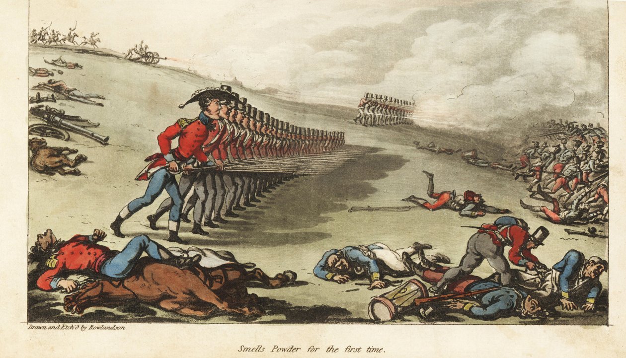 fenrik Johnny Newcome som deltar i sin første aksjon, anklagen mot den franske hæren i slaget ved Salamanca av Thomas Rowlandson
