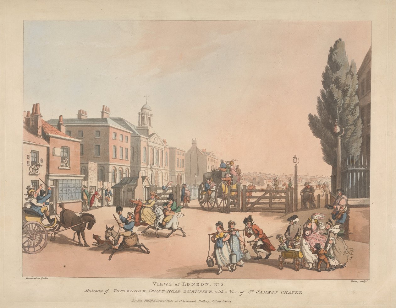 Inngangen til Tottenham Court Road Turnpike (nr. 3) av Thomas Rowlandson