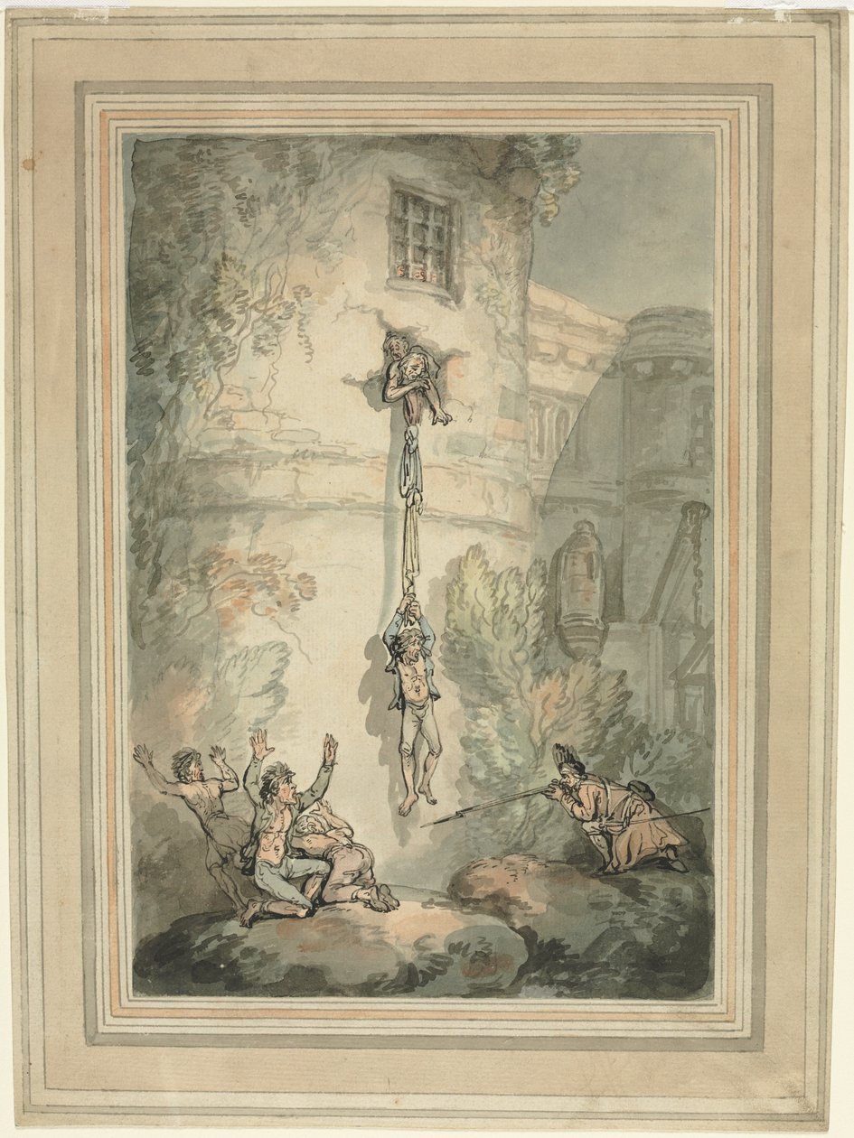 Rømning av franske fanger. av Thomas Rowlandson