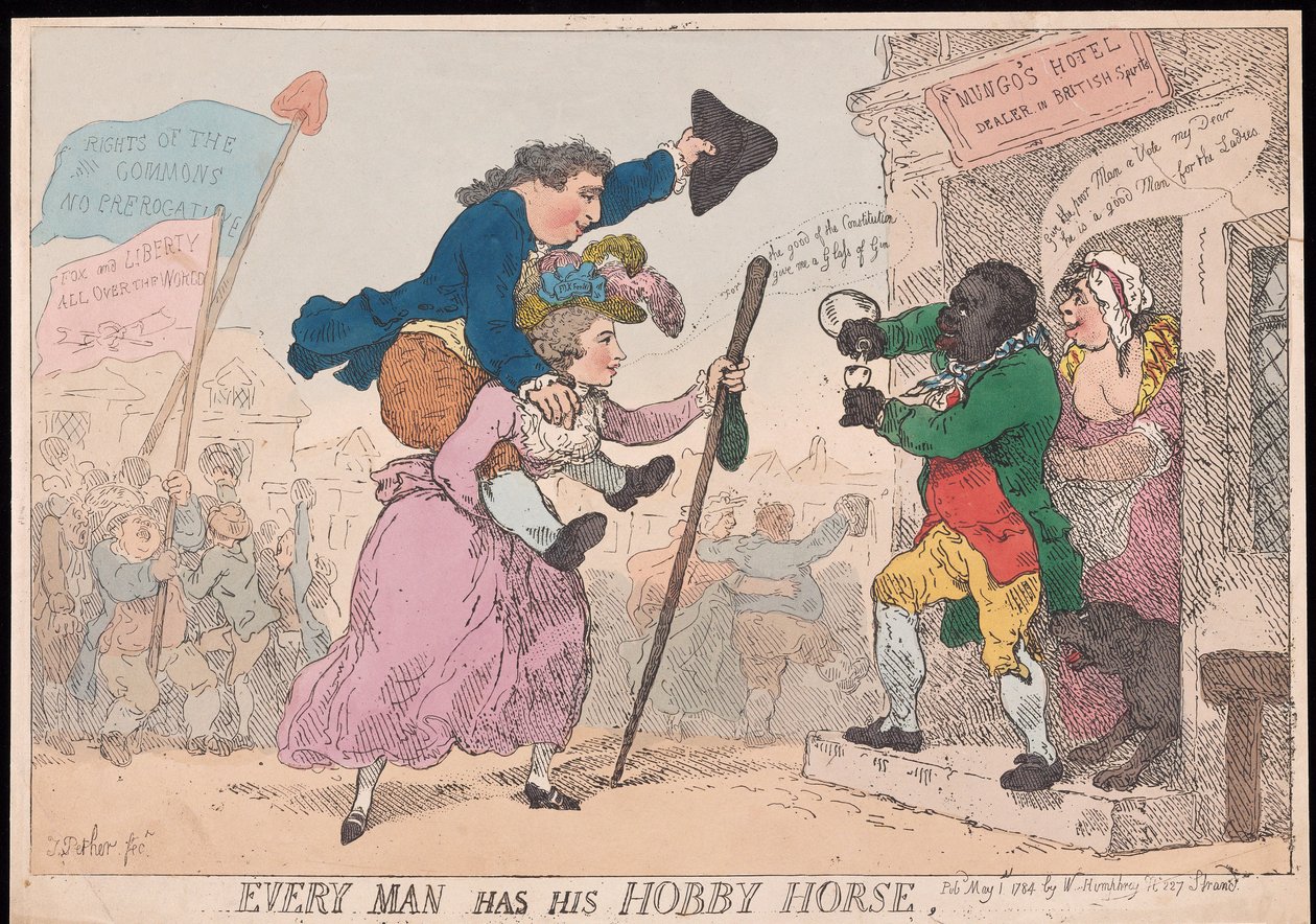 Hver mann har sin hobbyhest, pub. 1784 (håndfarget gravering) av Thomas Rowlandson
