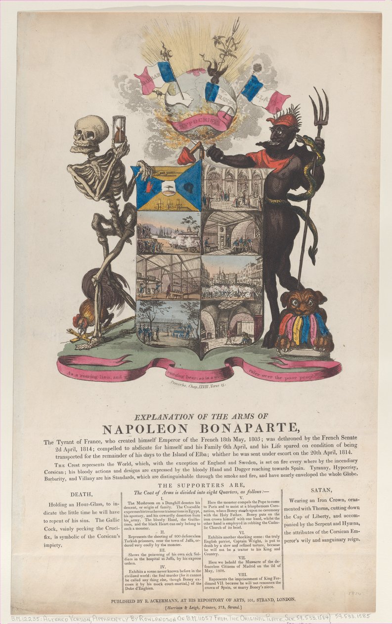 Forklaring av våpnene til Napoleon Bonaparte, april 1814., april 1814. av Thomas Rowlandson