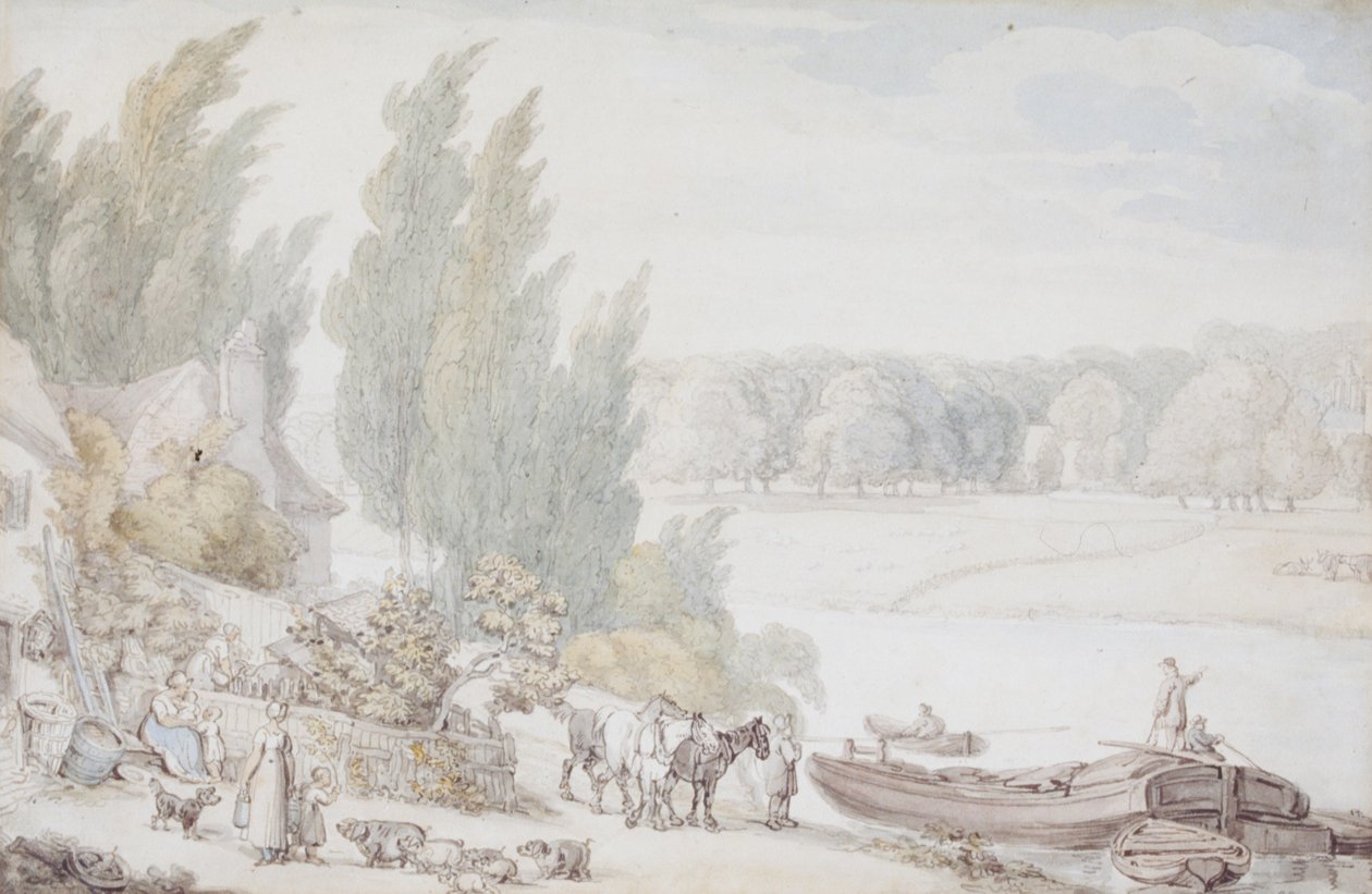 Gård ved elvebredden av Thomas Rowlandson