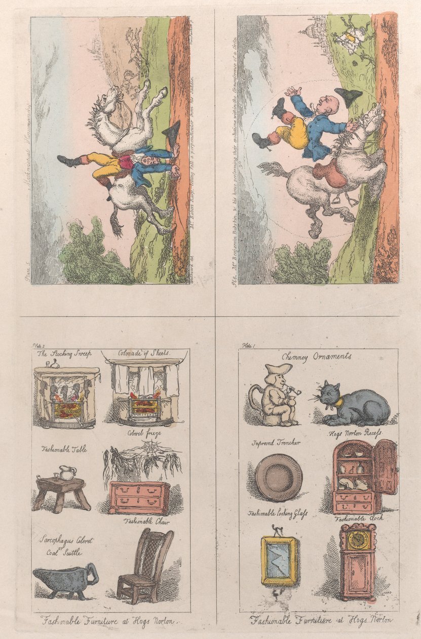 Fasjonable møbler hos Hogs Norton, Mathematical Horsemanship, 1809., 1809 av Thomas Rowlandson