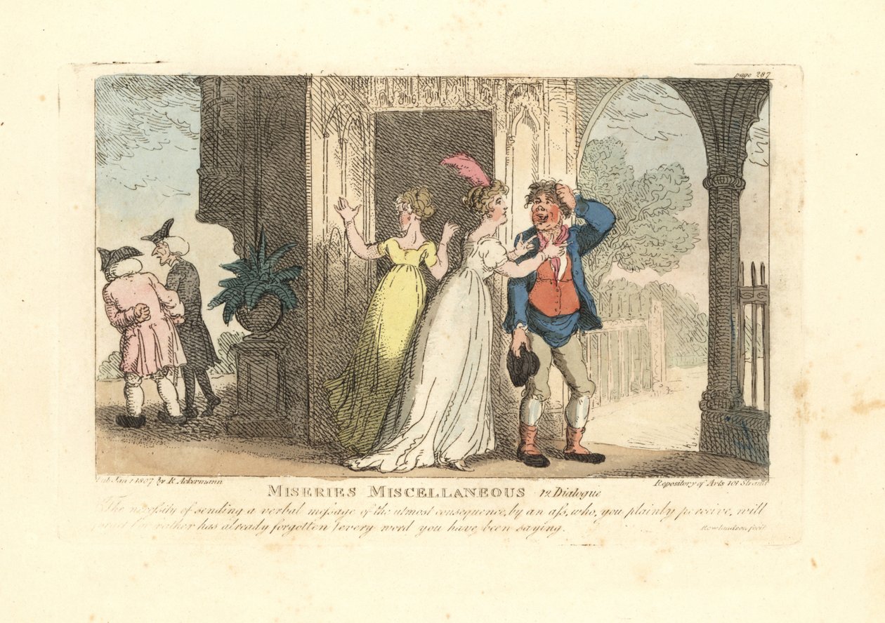 Fasjonabel kvinne som sender en verbal melding via en tosk av Thomas Rowlandson