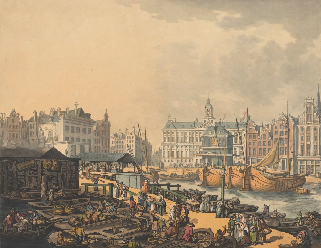 Feyge Dam, med en del av fiskemarkedet i Amsterdam, 1797. av Thomas Rowlandson