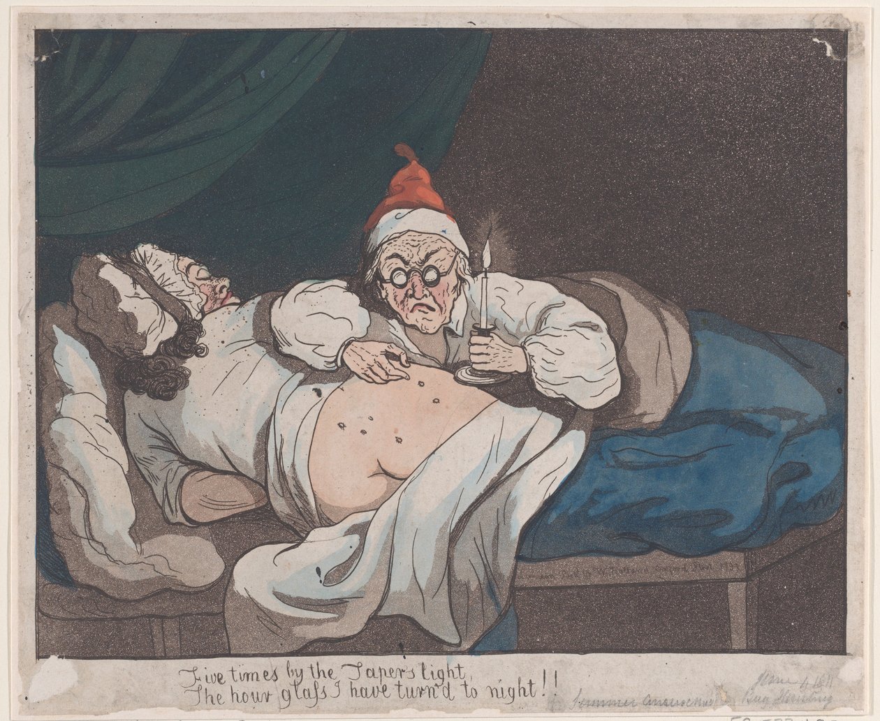Fem ganger ved Tapers lys, Timeglasset jeg har blitt til natt!!, 1793., 1793. av Thomas Rowlandson