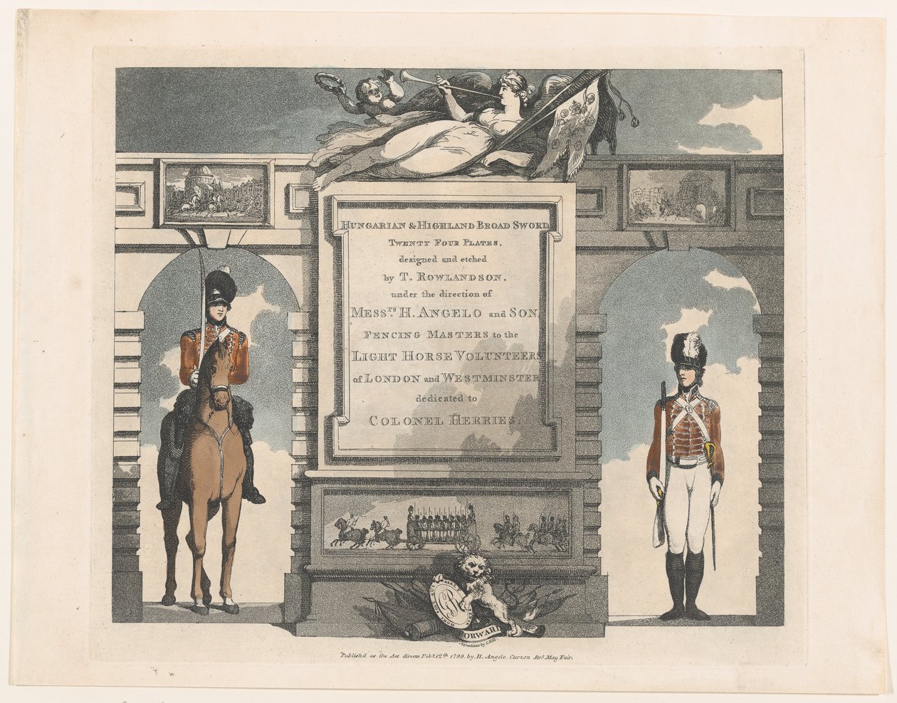 Forward, Ungarsk og Highland Broadsword, 12. februar 1799. av Thomas Rowlandson